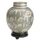 Metal Cremation Urns: Pear Blossom Cloisonne, Soft Sage Green Pear Blossom Adult Size Cloisonne Cremation Urn