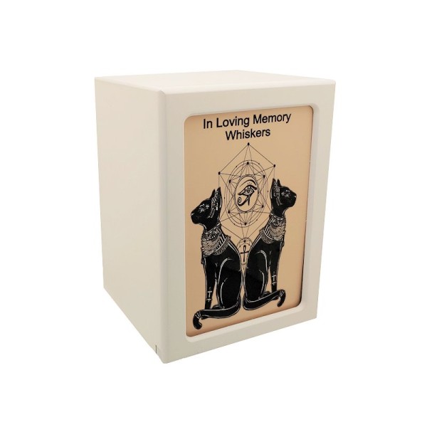Egyptian Bastet White Wooden box for ashes Cat Cremation Urn Egyptian Bastet White Wooden Cat Cremation Urn