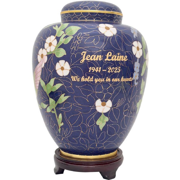 Blue Hummingbird & Butterfly Urn for Ashes, Adult Size Blue Hummingbird & Butterfly Cremation Urn, Adult Size
