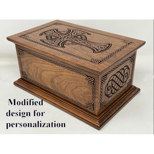 Walnut Celtic Cross Wooden Urn Box - Made in America Walnut Celtic Cross Wooden Urn Box - Made in America