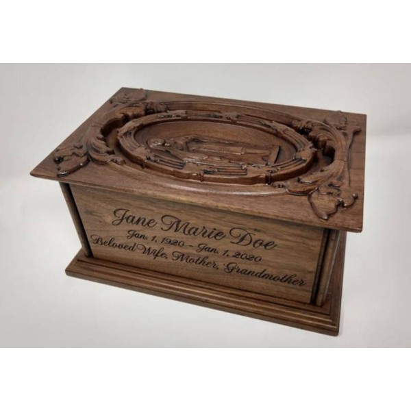 Virgin Mary Cherry Wood Cremation Box for Ashes Virgin Mary Cherry Wood Cremation Box for Ashes
