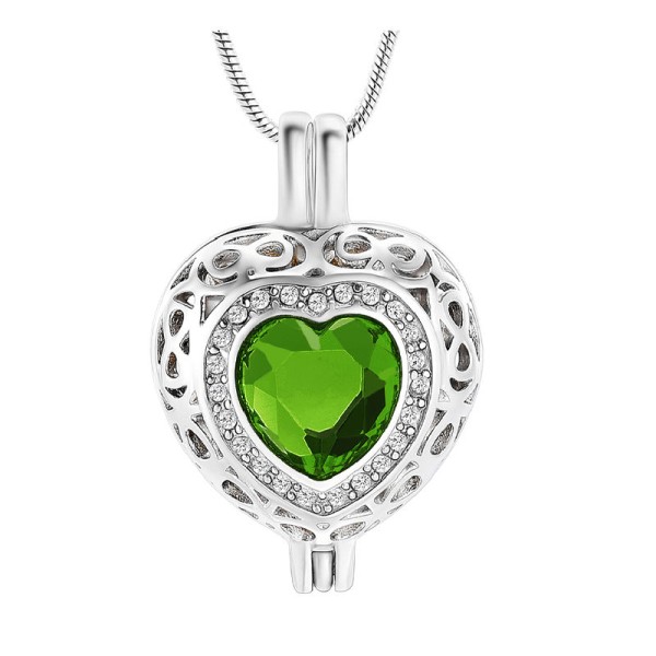 Emerald Green May Birth Stone Heart Shaped Urn Locket for Cremated Ashes