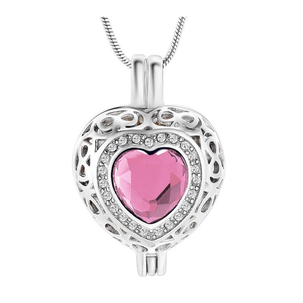 Pink October Birthstone Heart Locket for Cremated Ashes