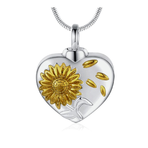 Gold Sunflower Cremation Heart Urn Necklace