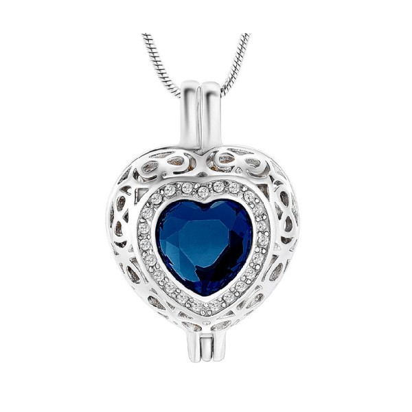 Heart Locket for Cremated Ashes, September Blue Birthstone 