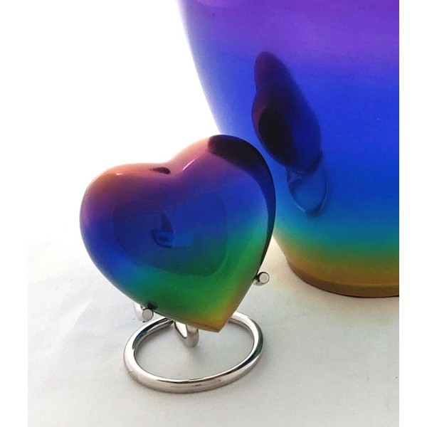 Rainbow Small Heart Urn for Ashes, blue, purple, green