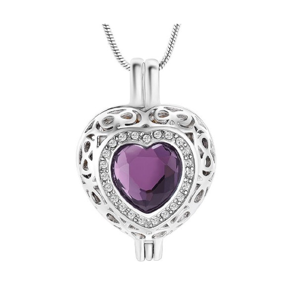 February Birthstone Heart Locket for Cremated Ashes