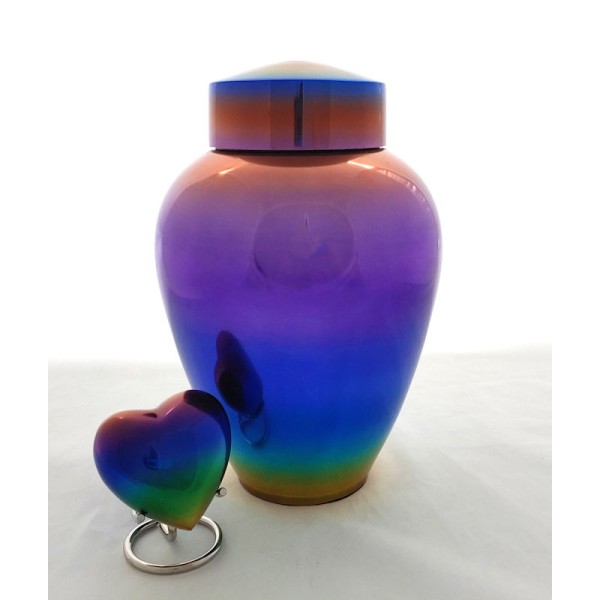 Rainbow Adult Cremation Urn for Ashes, Purple, Blue, Copper Blue, Purple, Copper Adult Cremation Urn for Ashes