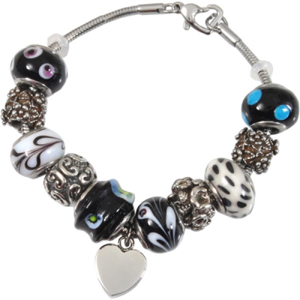 Black and White Glass Bead Urn Bracelet