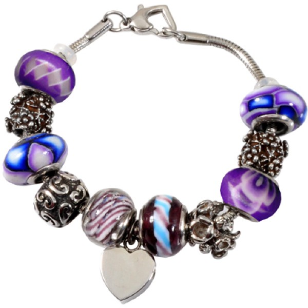 Purple Glass Bead Cremation Urn Bracelet
