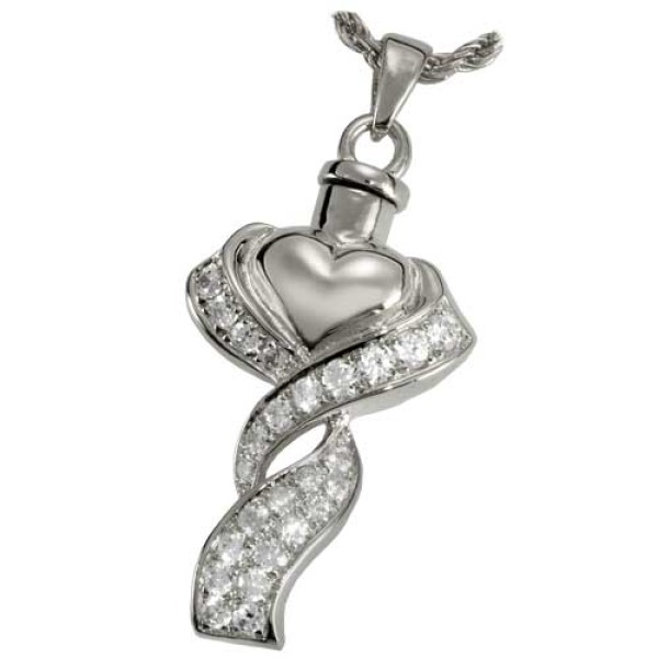 Sterling Silver Ribbon Heart Urn Necklace