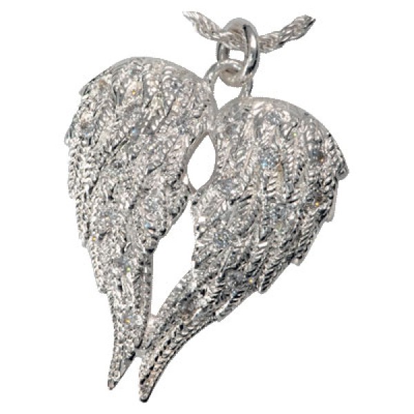 Silver Angel Wings Urn Necklace with Two Compartments