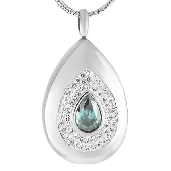 Teal Tear Drop Cremation Jewelry necklace