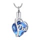 Mom or Dad Urn Necklace- Heart Shape Blue Crystal