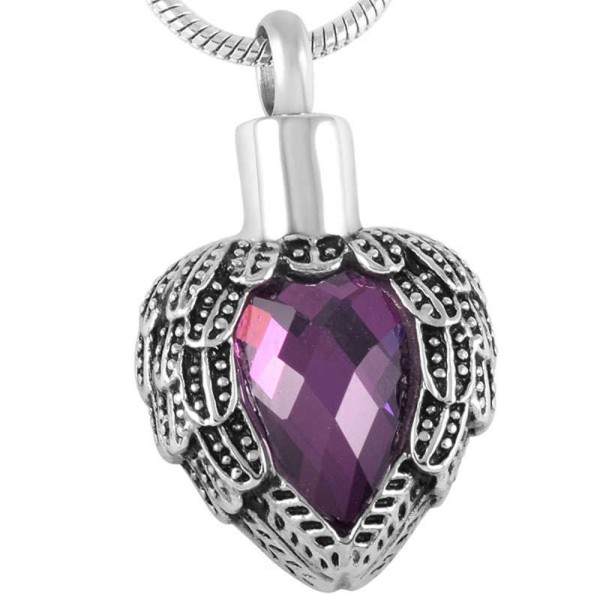 Angel Wings Urn Necklace Purple Stone