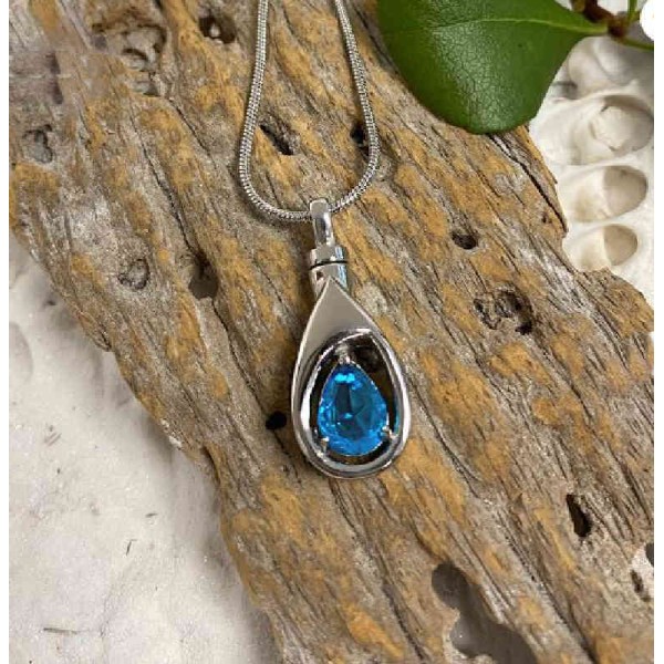 December Blue Birthstone Heart Locket for Cremated Ashes