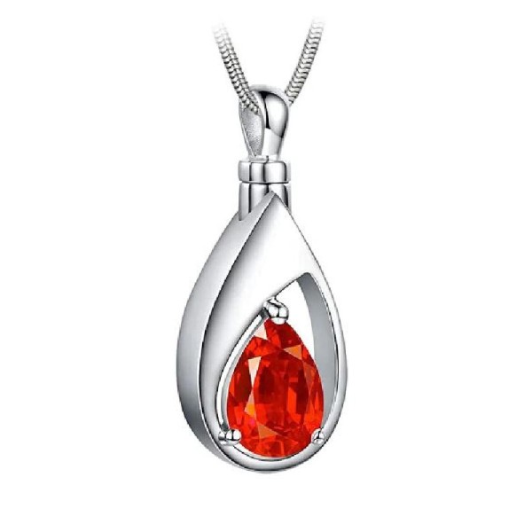 Red January Birthstone teardrop Necklace for Ashes