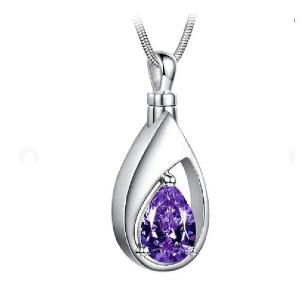 February Purple Birthstone Cremation Necklace, Teardrop