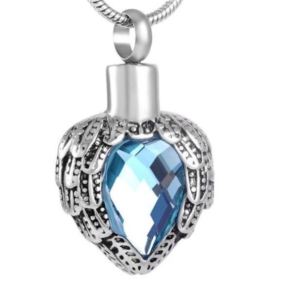 Angel Wings Urn Necklace Blue Stone