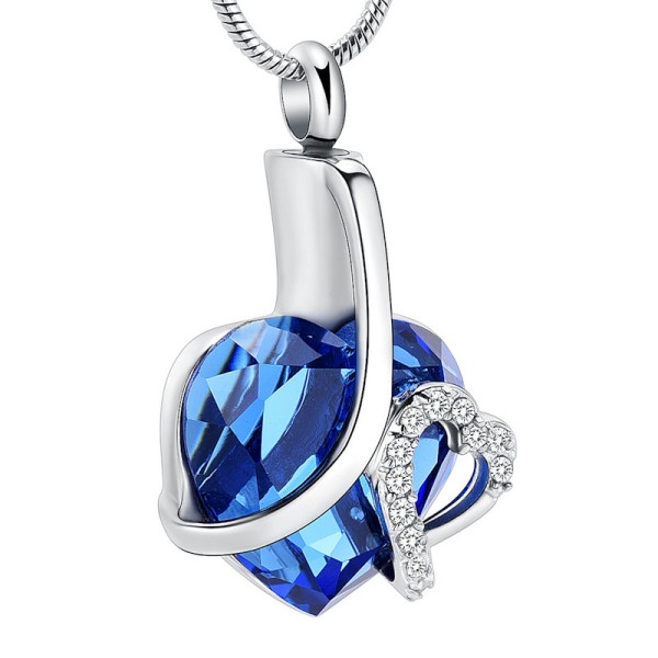  Blue Heart of Glass Urn Necklace