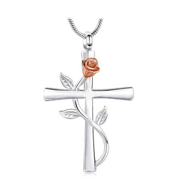 Cross With Rose Necklace for Ashes