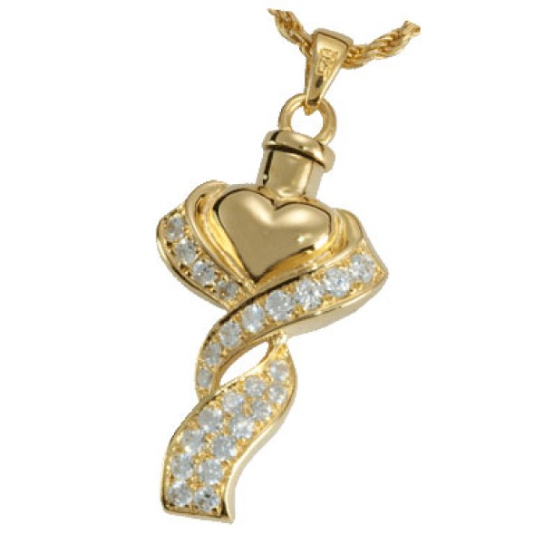 Gold Ribbon Heart Keepsake Urn Necklace for Ashes Gold Ribbon Heart Keepsake Urn Necklace for Ashes