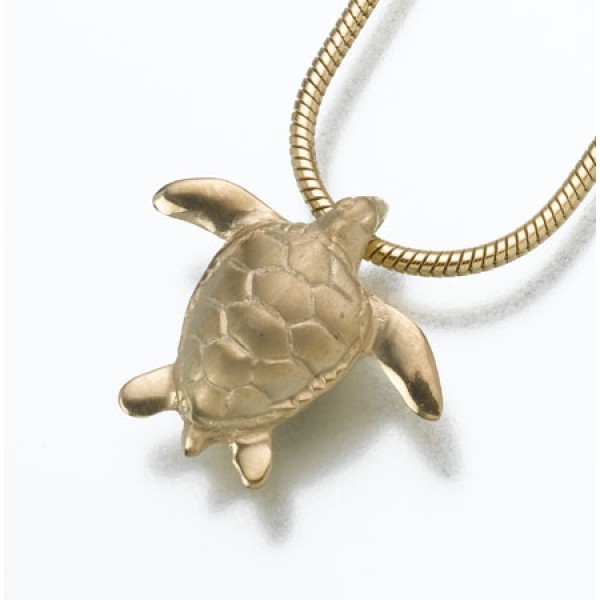 Gold Sea Turtle Cremation Urn Pendant for Ashes