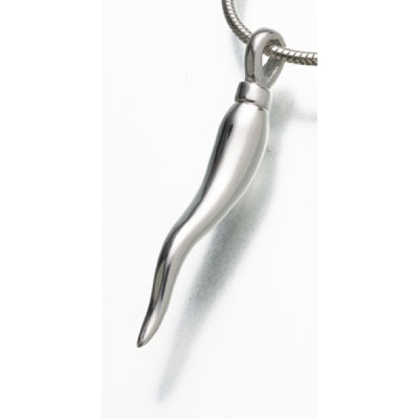 Silver Italian Horn Cremation Urn Necklace