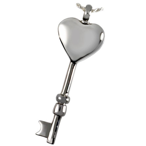 Silver Heart Shaped Lock & Key Charm Cremation Jewelry - Ash Necklace