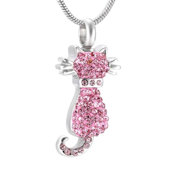 Sparkling Pink Kitty Cat Urn Necklace 