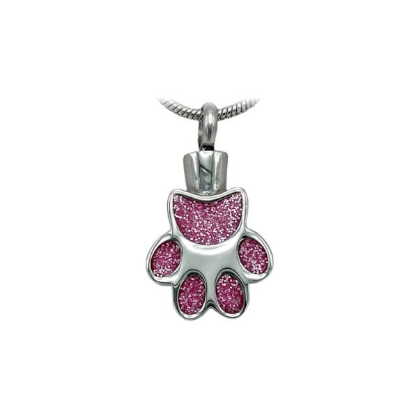 Pink Glitter Dog Paw Print Ash Pendant