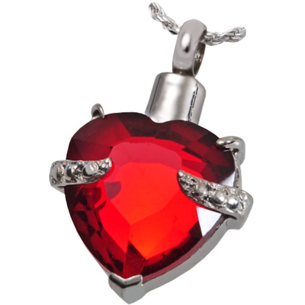 Red Heart Glass Ash Urn Pendant