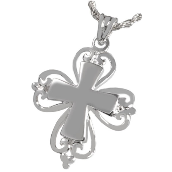 Silver Christian Cross Cremation Urn Pendant