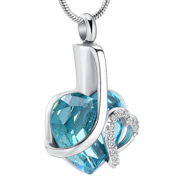 Teal Heart of Glass Cremation Urn Necklace