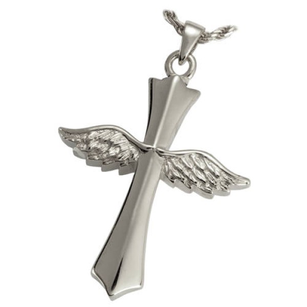 silver wings cross urn necklace