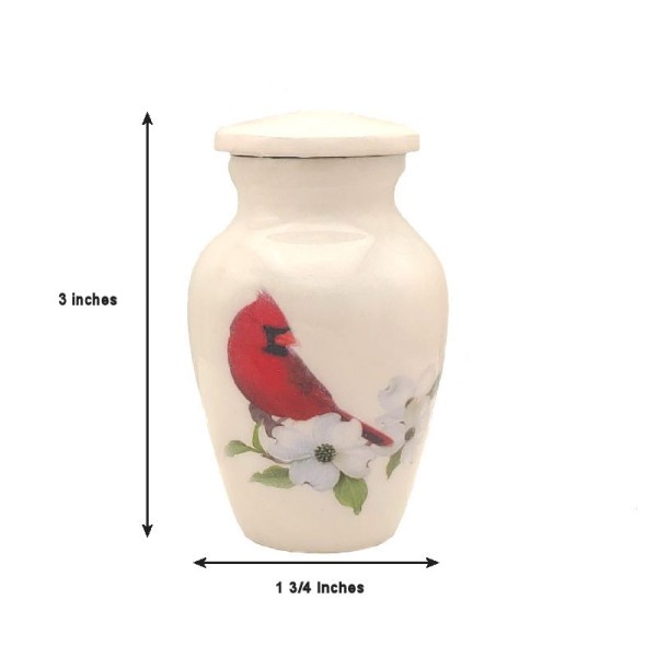 Small White Cardinal on Dogwood Branch Keepsake Urn Small White Cardinal on Dogwood Branch Keepsake Urn