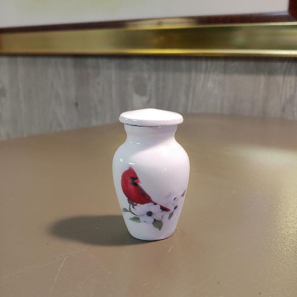 Small White Cardinal on Dogwood Branch Keepsake Urn Small White Cardinal on Dogwood Branch Keepsake Urn