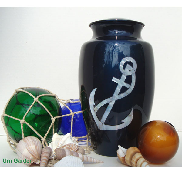 Blue Anchor Cremation Urn Mother of Pearl 