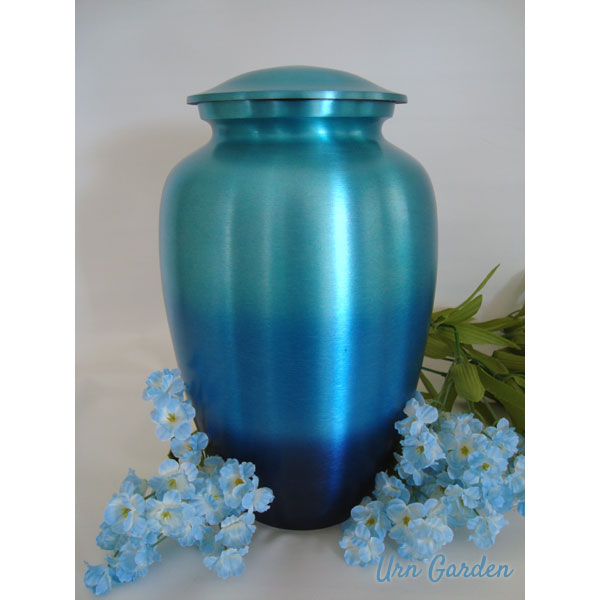 blue ombre metal cremation urn