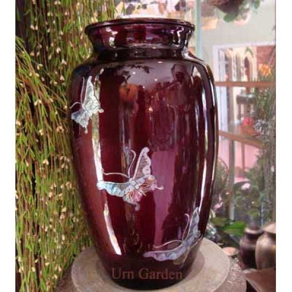 Ruby Butterfly Cremation Urn mother of pearl 