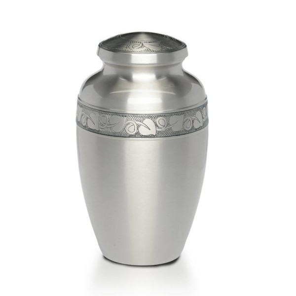 Silver Engraved Metal Urn for Ashes