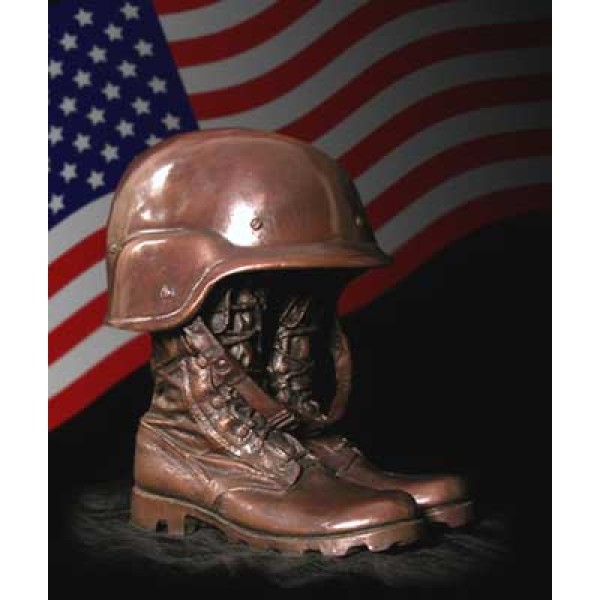US Army Boots and Helmet Bronze Cremation Urn US Army Boots and Helmet Bronze Cremation Urn