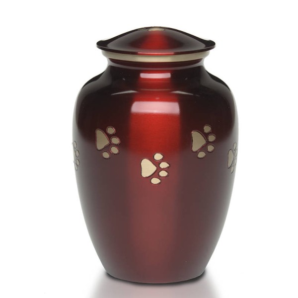 Red Paw Print Pet Cremation Urn for Large Dogs