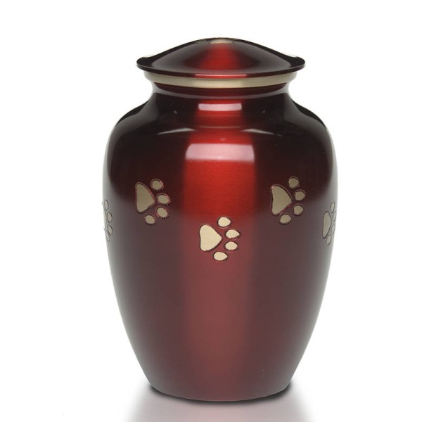 Medium red pet urn with paw prints Medium red pet urn with paw prints