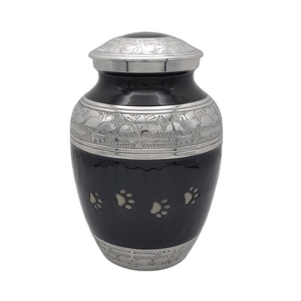 black paw print pet urn