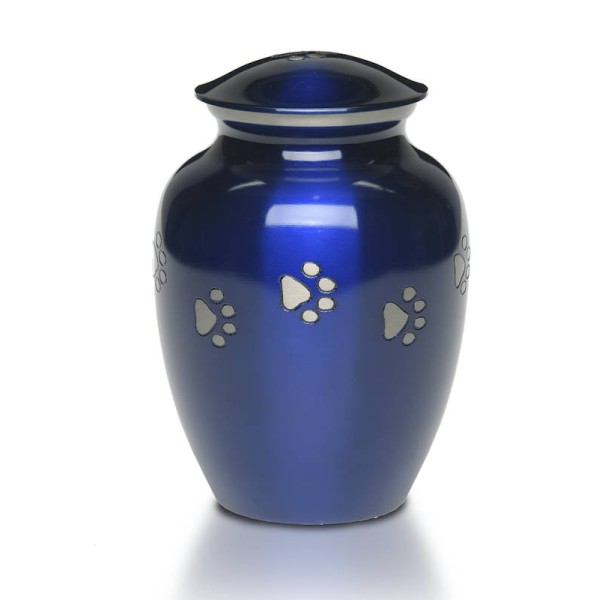 Medium blue pet urn with paw prints