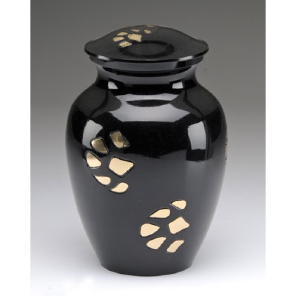 black and gold paw print dog urn