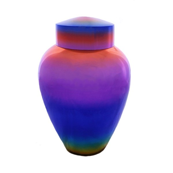 Medium Size Rainbow Urn for Ashes, Blue, Purple, Copper