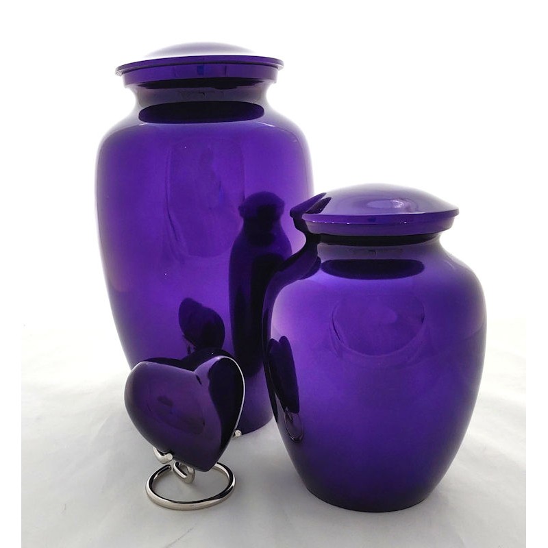 purple cremation urn collection, adult, medium, heart keepsake
