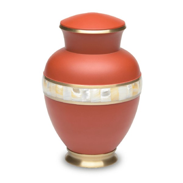 Orange  Mother of Pearl Adult Urn for Ashes